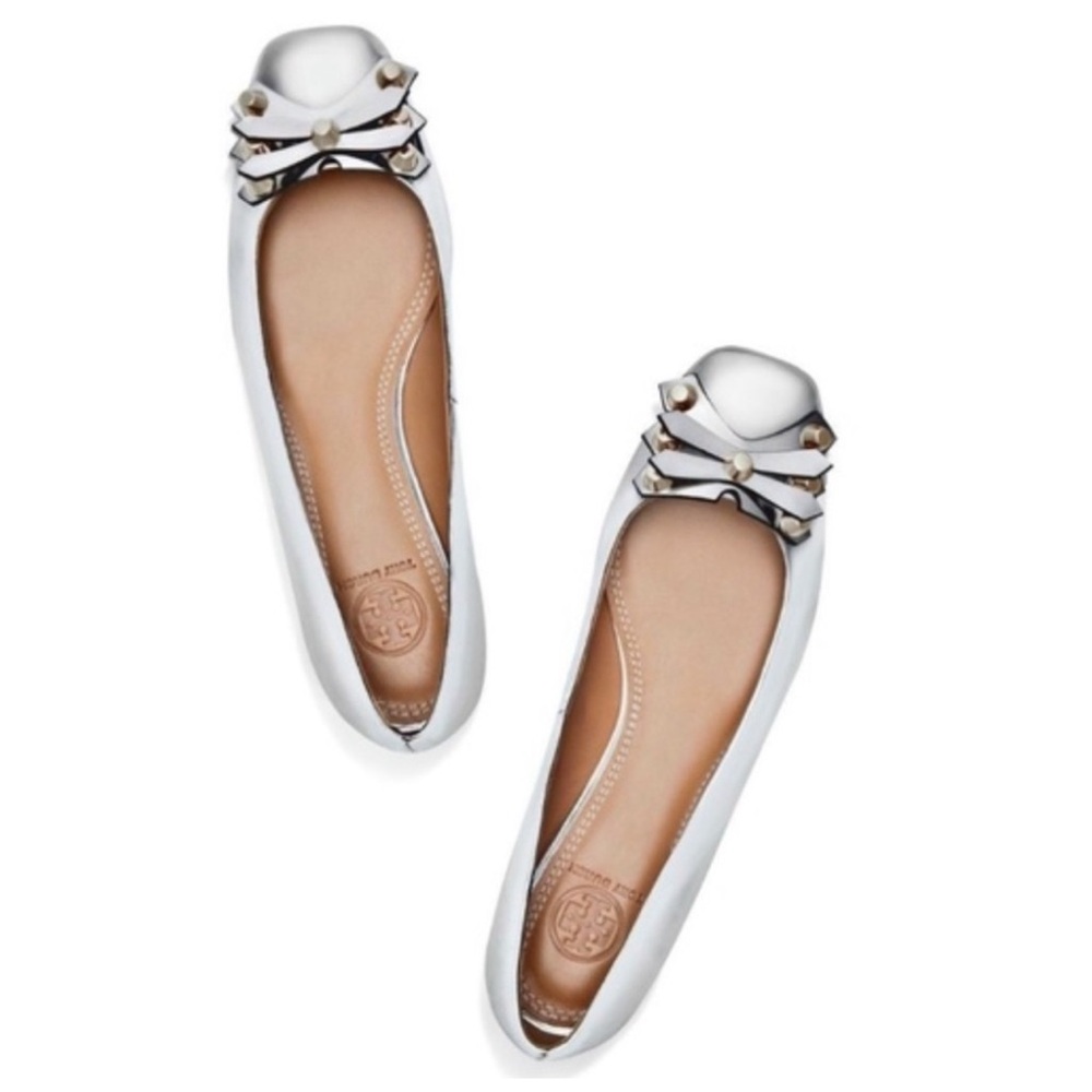 Tory Burch Silver Flats Sleek Minimalist Design